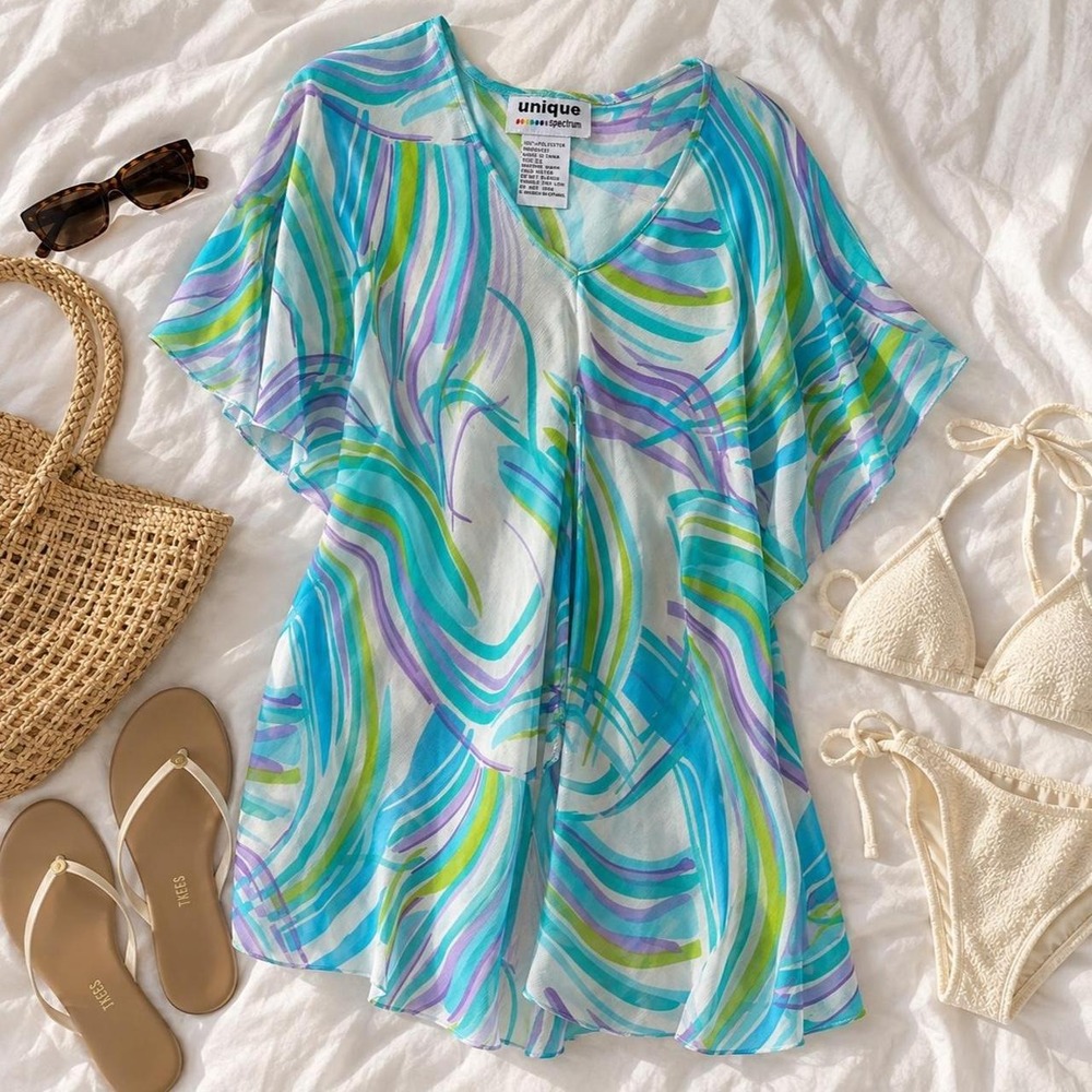 Blue swimsuit coverup Vintage swirly blue BoHo top